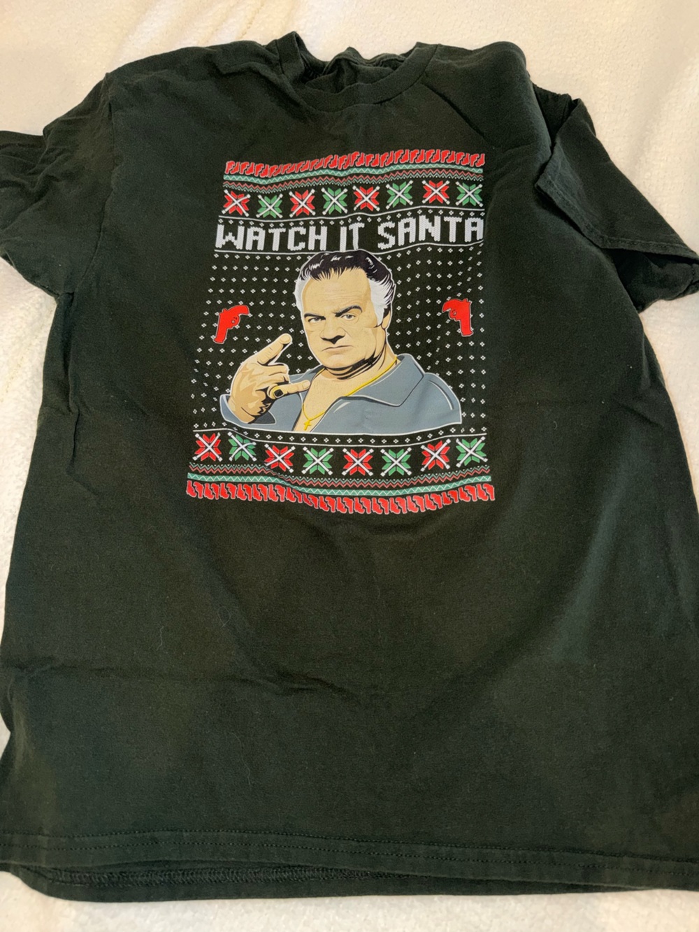 Men's Dark Green Graphic Holiday Tee - 'Watch It Santa'